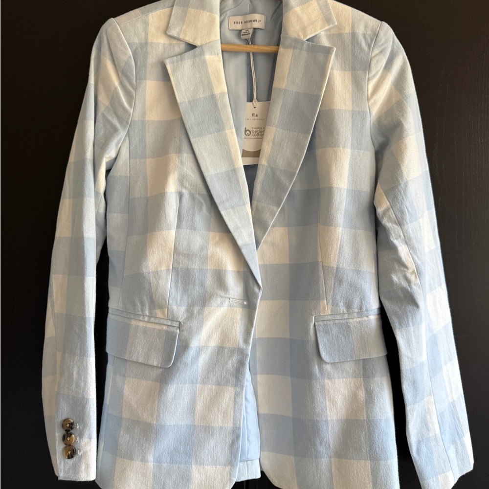Blue and White Plaid Blazer